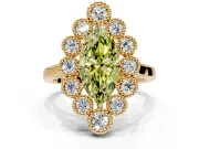 Cluster Halo Engagement Ring Setting for Fancy Yellow Marquise Center with Milgrain Bezel Accents and Prong Head in Yellow Gold