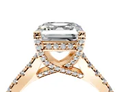 Solitaire Engagement Ring Setting for Asscher Cut Center with Widening Pave Band and Claw Prong Head in Rose Gold