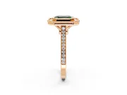 Halo Engagement Ring Setting for Fancy Green Asscher Cut Center with Milgrain Frame, Pave Band and Prong Head in Rose Gold