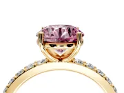 Solitaire Engagement Ring Setting for Fancy Pink Round Cut Center with Round Cut Pave Band and Prong Head in Yellow Gold