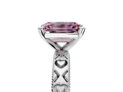 Solitaire Engagement Ring Setting for Fancy Pink Emerald Cut Center with XO Engraved Band and Prong Head in Platinum