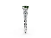 Solitaire Engagement Ring Setting for Fancy Green Round Cut Center with Pave Cathedral Shoulders and Prong Head in Platinum
