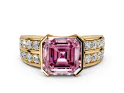 Bezel Engagement Ring Setting for Fancy Pink Asscher Cut Center with Wide Channel-Set Band and Bezel Head in Yellow Gold