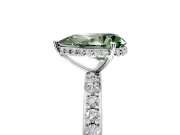 Hidden Halo Engagement Ring Setting for Fancy Green Pear-Shaped Center with Pave Band and Prong Head in Sterling Silver