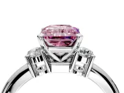 3 Stone Engagement Ring Setting for Fancy Pink Radiant Cut Center with Wide Plain Band and Prong Head in Platinum