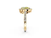 Halo Engagement Ring Setting for Fancy Yellow Pear-Shaped Center with Heart-Shaped Openwork, Pave Band and Prong Head in Yellow Gold