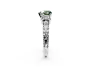 Solitaire Engagement Ring Setting for Fancy Green Heart-Shaped Center with Filigree Band and Prong Head in White Gold