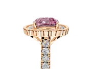 Milgrain Floral Halo Engagement Ring Setting for Fancy Pink Cushion Cut Center with Pave Band and Prong Head in Rose Gold