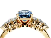 Cluster Engagement Ring Setting for Fancy Blue Emerald Cut Center with 2-Row Shoulder Clusters and Prong Head in Yellow Gold