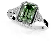 Cluster Engagement Ring Setting for Fancy Green Emerald Cut Center with Milgrain Shoulder Clusters and Prong Head in Platinum