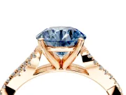 Solitaire Engagement Ring Setting for Fancy Blue Round Cut Center with Twisted Pave Split Shank and Prong Head in Rose Gold