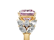 Leaf Cluster Engagement Ring Setting for Fancy Pink Princess Cut Center with Marquise Accents and Prong Head in Yellow Gold