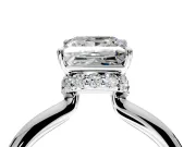 Hidden Halo Engagement Ring Setting for Princess Cut Center with Plain Rounded Band and Prong Head in Sterling Silver