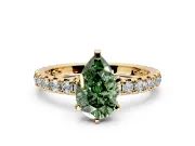 Solitaire Engagement Ring Setting for Fancy Green Pear-Shaped Center with Shared-Prong Accents and Prong Head in Yellow Gold