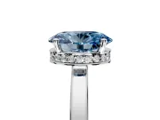 Hidden Halo Engagement Ring Setting for Fancy Blue Oval Center with Wide Flat Plain Band and Prong Head in Sterling Silver