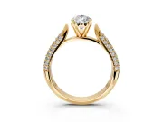 Solitaire Engagement Ring Setting for Pear-Shaped Center with Multi-Row Accents and Prong Head in Yellow Gold
