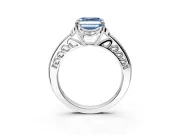 Floral Engagement Ring Setting for Fancy Blue Asscher Cut Center with Four Accent Clusters and Prong Head in Sterling Silver