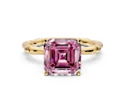 Solitaire Engagement Ring Setting for Fancy Pink Asscher Cut Center with Bamboo Band and Prong Head in Yellow Gold