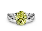Leaf Engagement Ring Setting for Fancy Yellow Oval Center with Milgrain Accent Band and Prong Head in Platinum