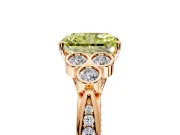 Cluster Engagement Ring Setting for Fancy Yellow Radiant Cut Center with Bezel Accent Clusters and Prong Head in Rose Gold