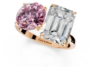 Fancy Pink Round Cut and Emerald Cut Lab-Grown Diamond Toi et Moi Engagement Ring with Prong-Set Stones in Rose Gold