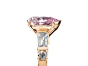 Bar-Set Engagement Ring Setting for Fancy Pink Pear-Shaped Center with Tapered Baguette Accents and Prong Head in Rose Gold
