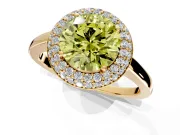 Halo Engagement Ring Setting for Fancy Yellow Round Cut Center with Plain Tapered Band and Prong Head in Yellow Gold