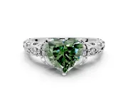 Solitaire Engagement Ring Setting for Fancy Green Heart-Shaped Center with Filigree Band and Prong Head in White Gold