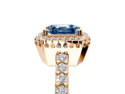 Halo Engagement Ring Setting for Fancy Blue Asscher Cut Center with Inner Milgrain Border and Prong Head in Rose Gold