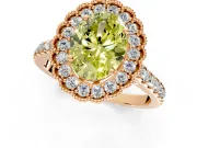 Milgrain Floral Halo Engagement Ring Setting for Fancy Yellow Oval Center with Pave Band and Prong Head in Rose Gold