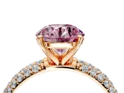 Solitaire Engagement Ring Setting for Fancy Pink Round Cut Center with Domed Multi-Row Pave Band and Prong Head in Rose Gold