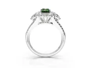 Halo Engagement Ring Setting for Fancy Green Emerald Cut Center with Two-Strand Split Shank and Prong Head in Platinum