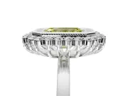 Halo Engagement Ring Setting for Fancy Yellow Emerald Cut Center with Milgrain Bezel Rim, Plain Band and Prong Head in Platinum