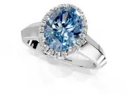 Halo Engagement Ring Setting for Fancy Blue Oval Center with Knife Ridge Cathedral Band and Prong Head in White Gold