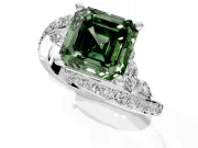 Solitaire Engagement Ring Setting for Fancy Green Asscher Cut Center with Pave Bypass Twist Band and Prong Head in Sterling Silver