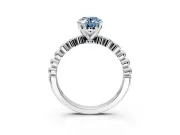 Solitaire Engagement Ring Setting for Fancy Blue Oval Center with Bezel-Dot Beaded Band and Prong Head in Sterling Silver