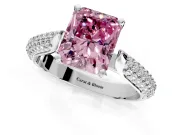 Solitaire Engagement Ring Setting for Fancy Pink Radiant Cut Center with Multi-Row Accents and Prong Head in Sterling Silver