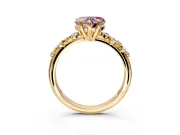 Solitaire Engagement Ring Setting for Fancy Pink Heart-Shaped Center with Trailing Leaf Accent Band and Prong Head in Yellow Gold