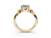 Solitaire Engagement Ring Setting for Asscher Cut Center with Grooved Bar Accent Band and Prong Head in Yellow Gold
