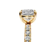 Solitaire Engagement Ring Setting for Cushion Cut Center with Shared-Prong Accents and Prong Head in Yellow Gold