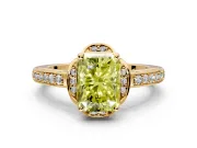 Floral Engagement Ring Setting for Fancy Yellow Radiant Cut Center with Four Accent Clusters and Prong Head in Yellow Gold