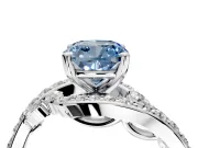 Solitaire Engagement Ring Setting for Fancy Blue Cushion Cut Center with Filigree Band and Prong Head in Sterling Silver