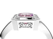 Halo Engagement Ring Setting for Fancy Pink Emerald Cut Center with Milgrain Halo, Pave Band and Prong Head in White Gold
