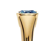 Tension Engagement Ring Setting for Fancy Blue Asscher Cut Center with Wide Tapered Band and Tension Head in Yellow Gold