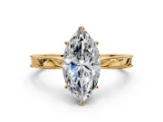 Solitaire Engagement Ring Setting for Marquise Center with Engraved Milgrain Band and Prong Head in Yellow Gold