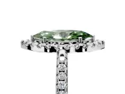 Pave Halo Engagement Ring Setting for Fancy Green Marquise Center with Single Row Pave Band and Prong Head in Sterling Silver
