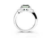 Cluster Engagement Ring Setting for Fancy Green Asscher Cut Center with Milgrain Shoulder Clusters and Prong Head in Sterling Silver