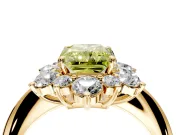 Small-Accent Cluster Halo Engagement Ring Setting for Fancy Yellow Radiant Cut Center with Plain Band and Prong Head in Yellow Gold