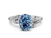 Solitaire Engagement Ring Setting for Fancy Blue Oval Center with Marquise Accent Twist Band and Prong Head in White Gold