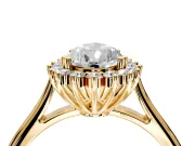 Starburst Halo Engagement Ring Setting for Pear-Shaped Center with Thin Round-Wire Band and Prong Head in Yellow Gold